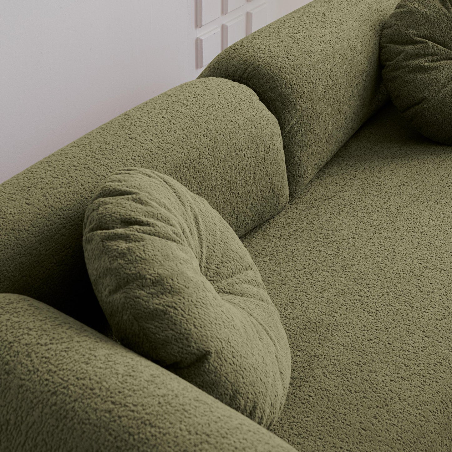 68.5" Modern Lamb Wool Sofa With Decorative Throw Pillows for Small Spaces