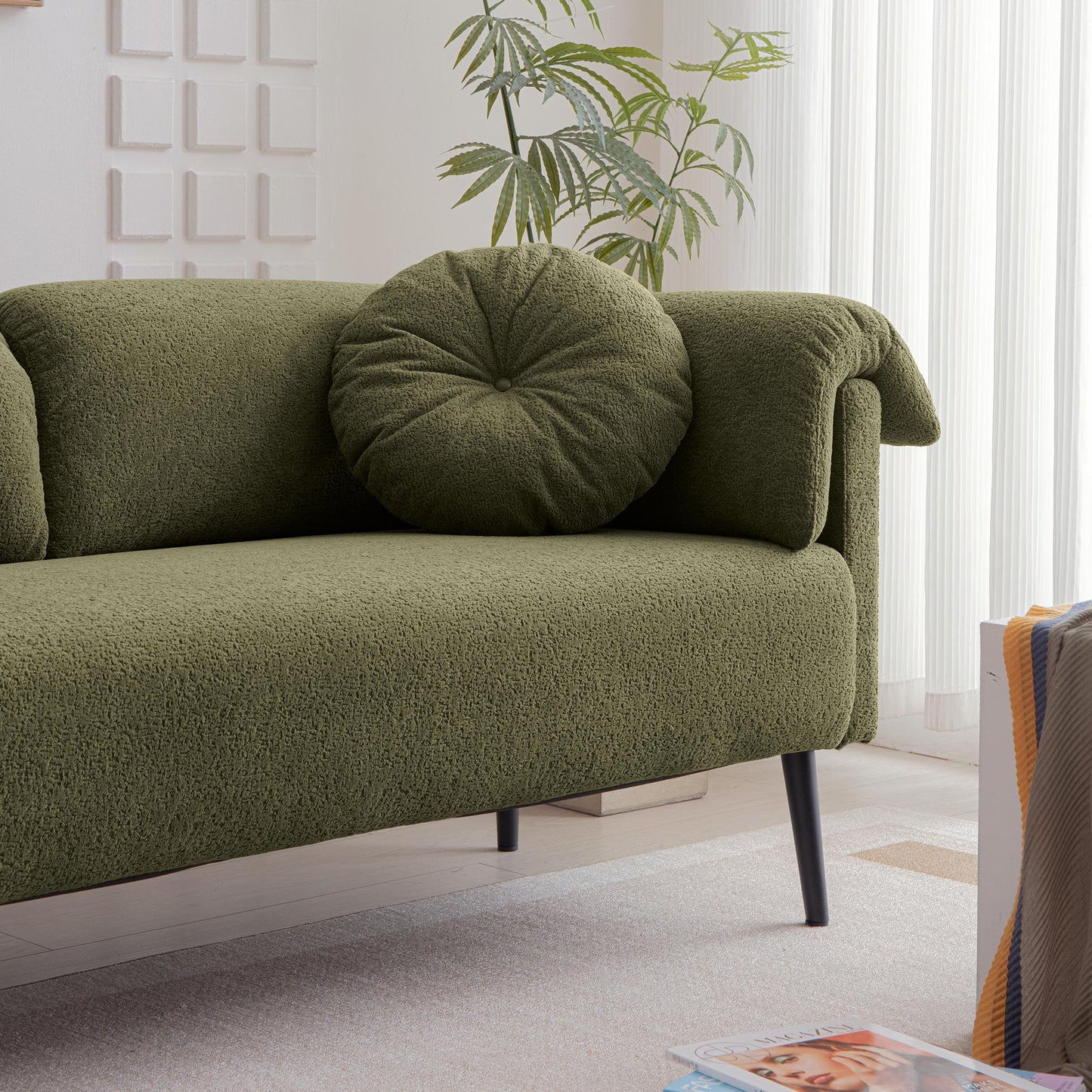 68.5" Modern Lamb Wool Sofa With Decorative Throw Pillows for Small Spaces