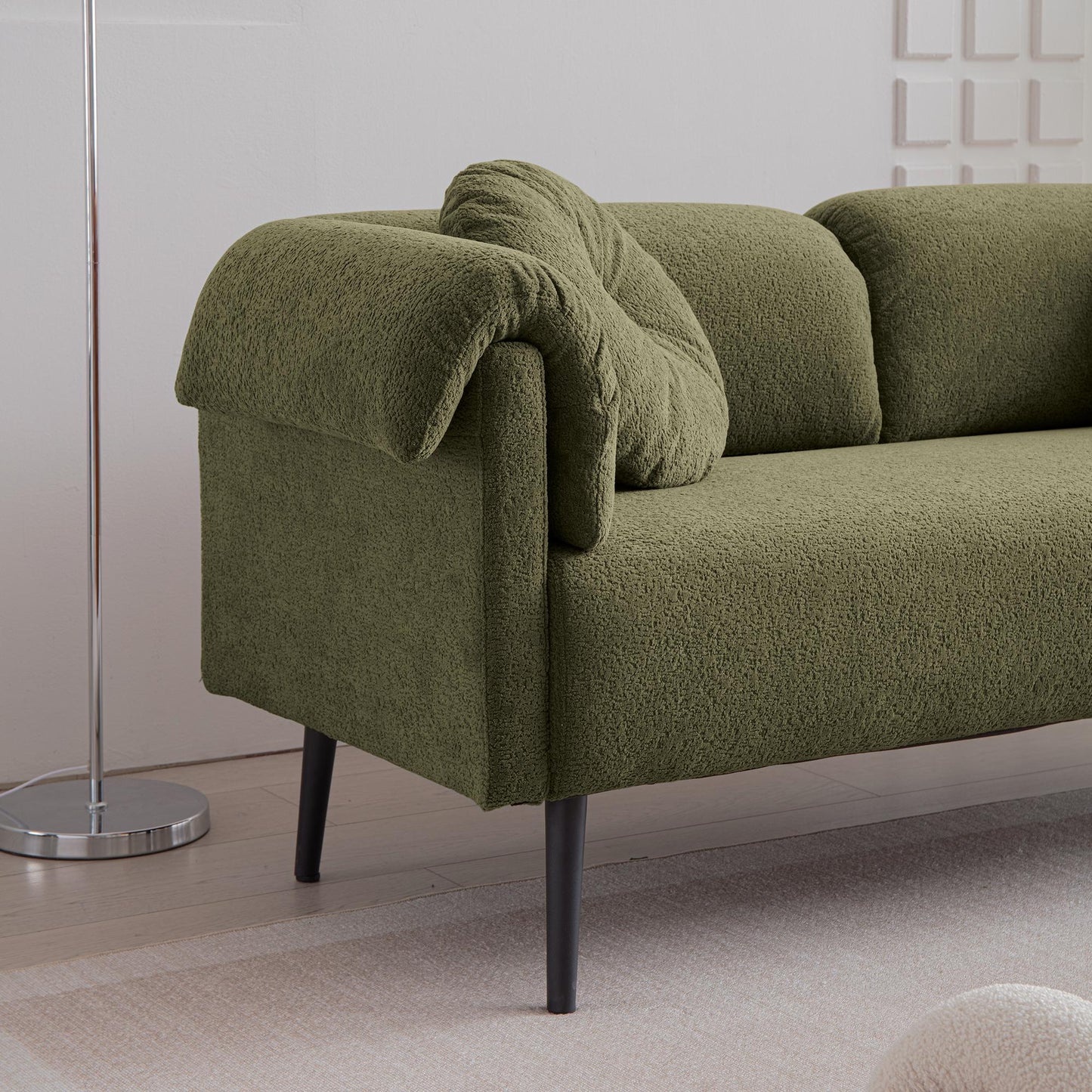 68.5" Modern Lamb Wool Sofa With Decorative Throw Pillows for Small Spaces