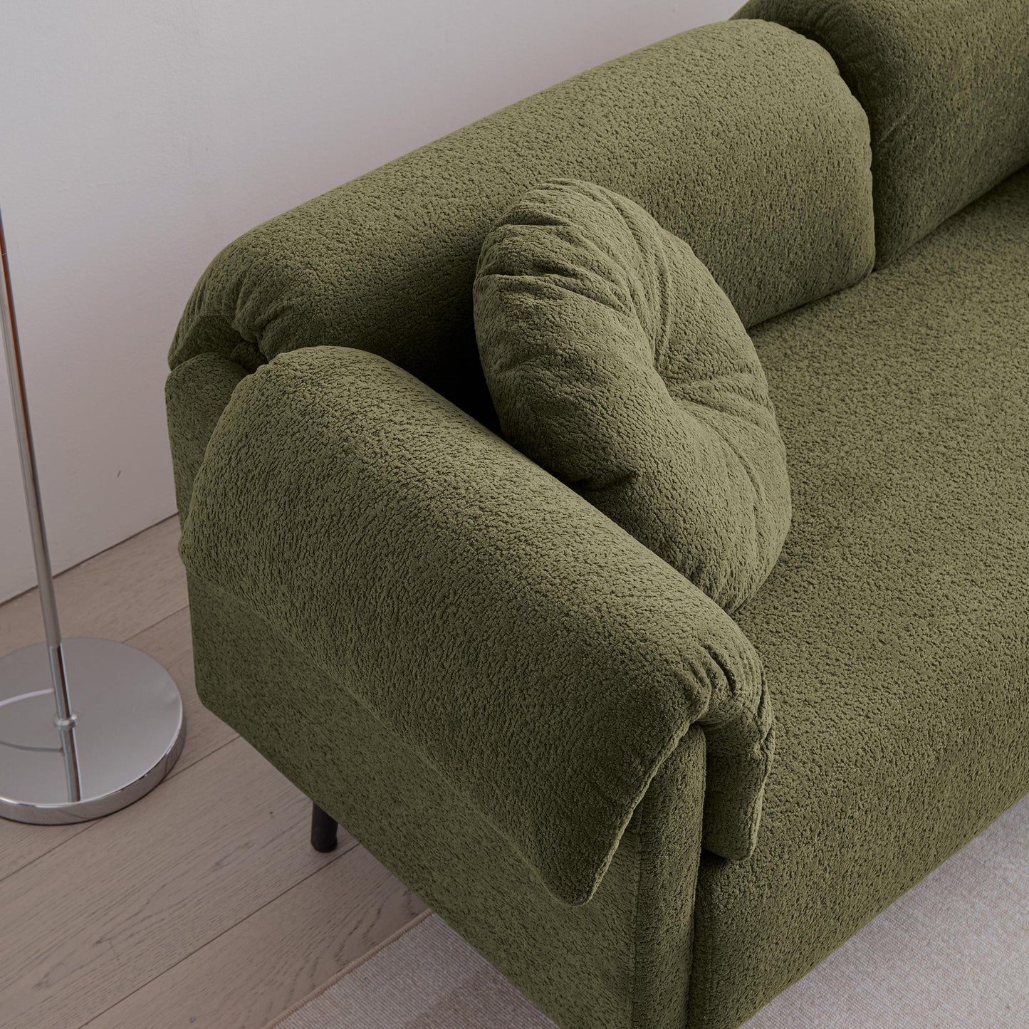 68.5" Modern Lamb Wool Sofa With Decorative Throw Pillows for Small Spaces