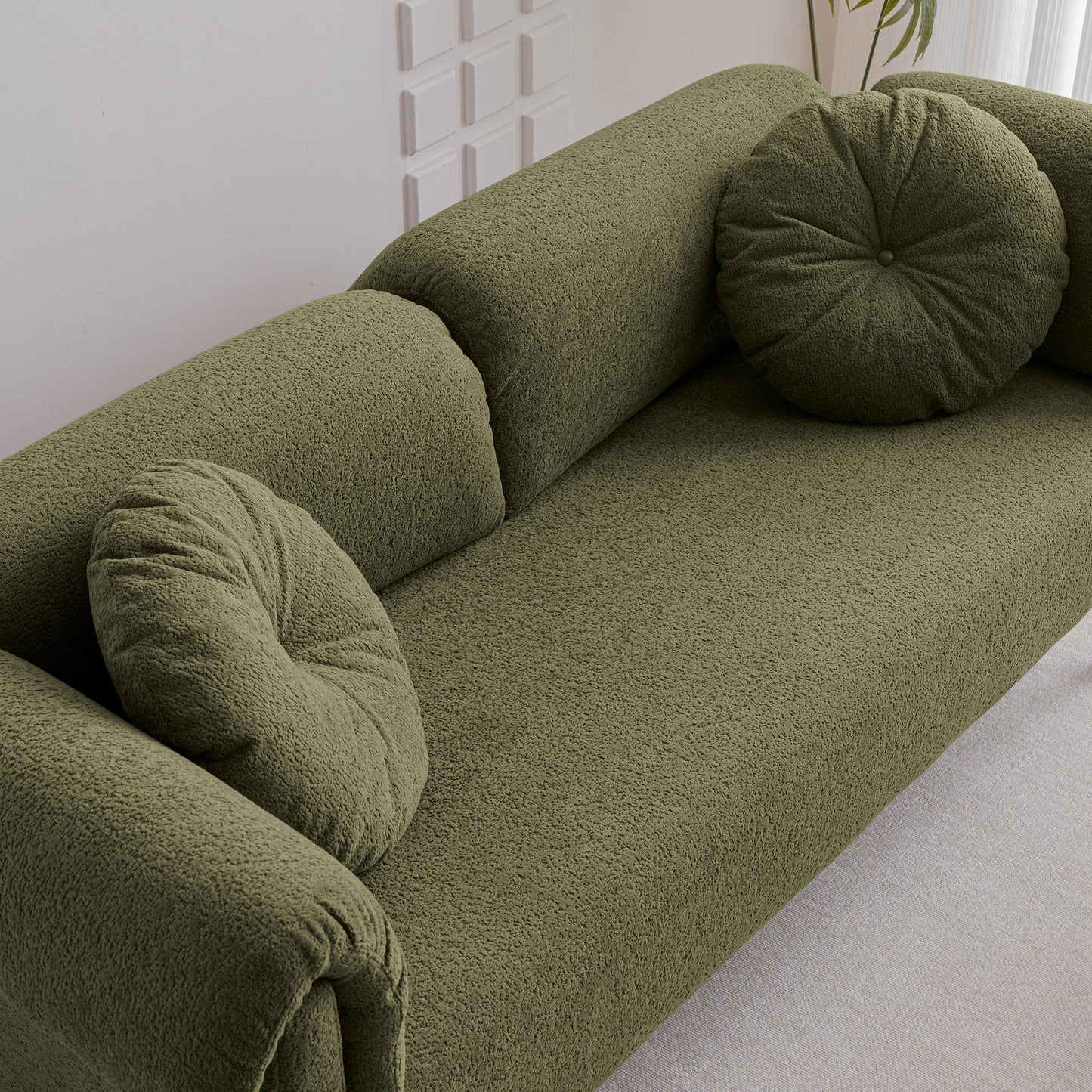 68.5" Modern Lamb Wool Sofa With Decorative Throw Pillows for Small Spaces