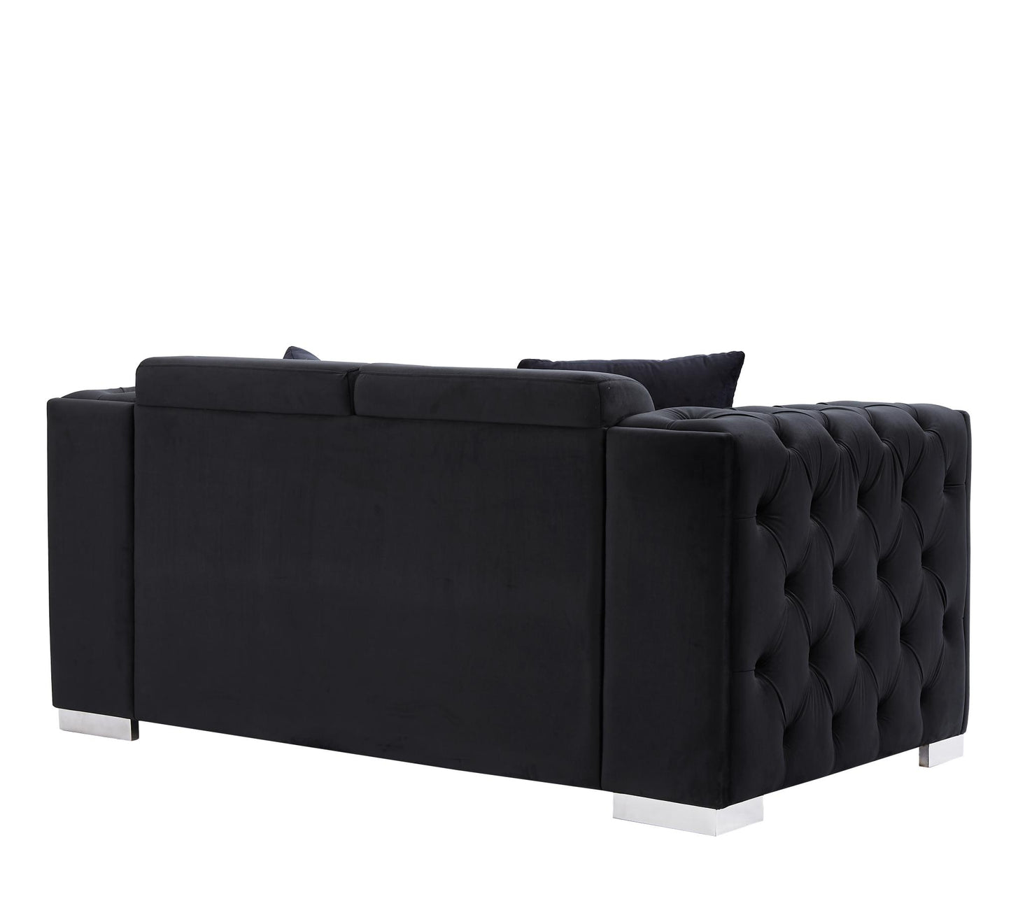 Black Velvet Loveseat for Living Room with Pillows
