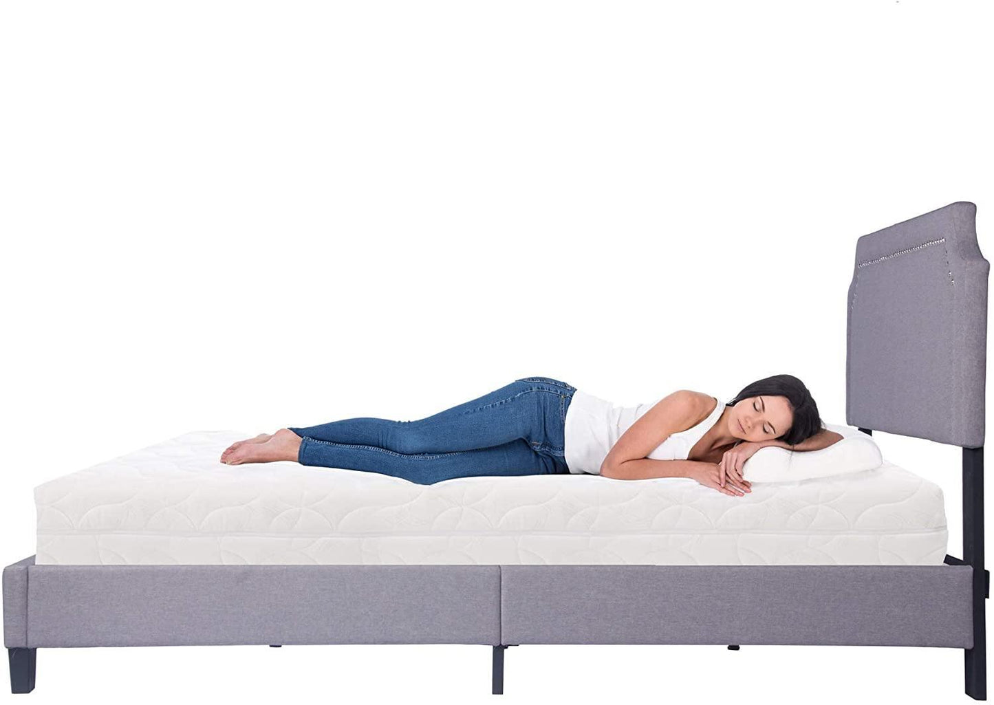 60" Platform Bed Frame Queen Upholstered Headboard Wood Slat Support Metal Frame Heavy Duty Bed Fram
