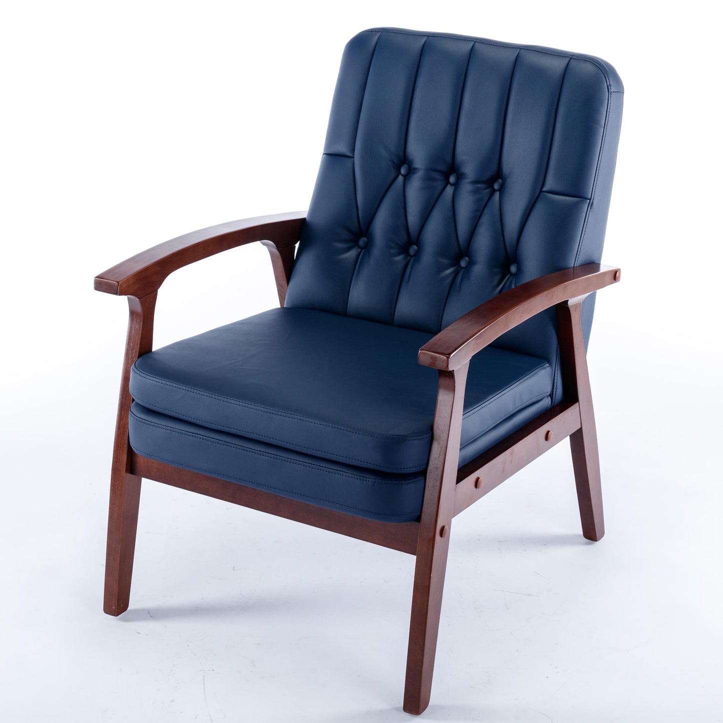 Mid Century Single Armchair Sofa Accent Chair Retro Modern Solid Wood Armrest Accent Chair, Fabric Upholstered Wooden Lounge Chair