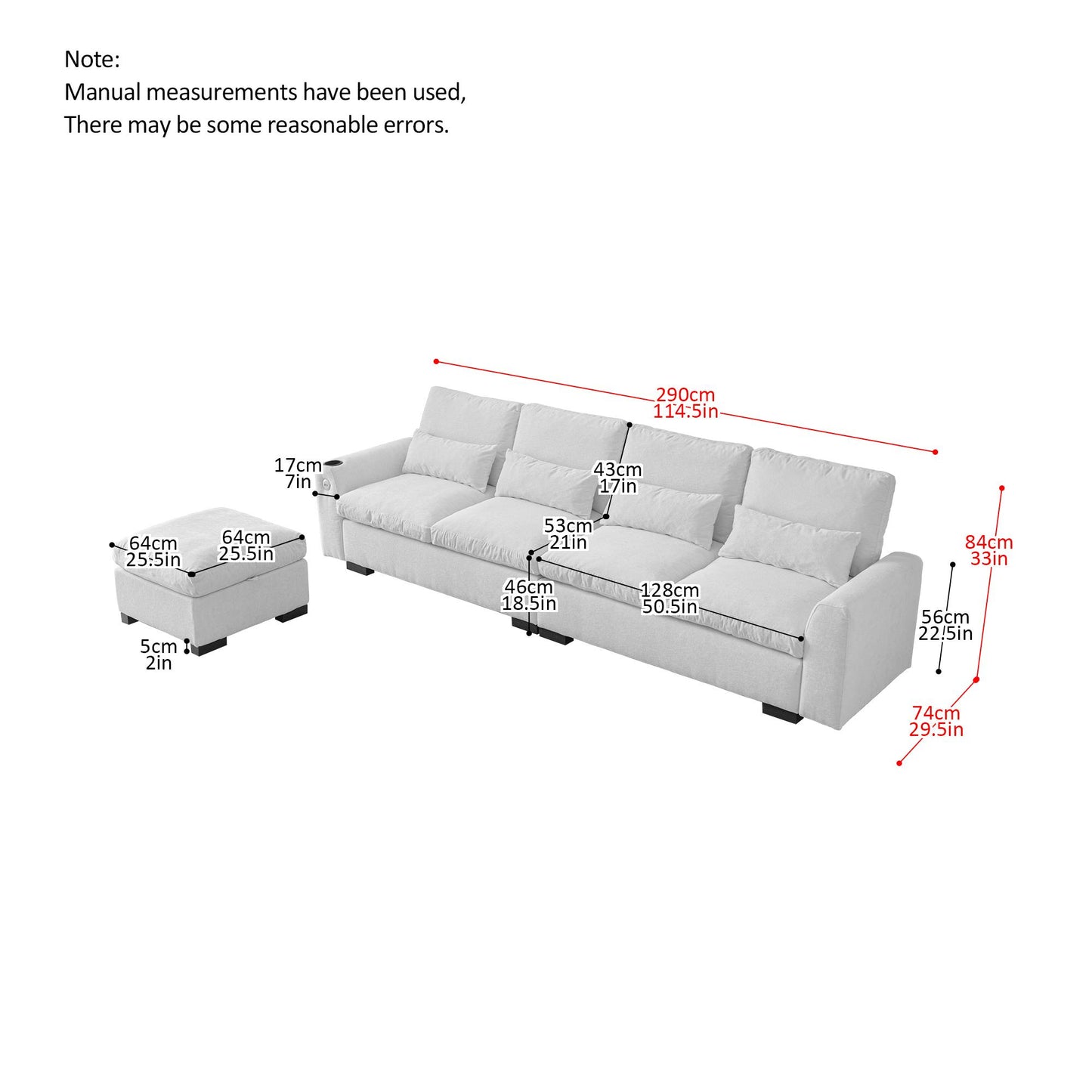 114.5"Modern L Shaped Chenille Sofa Couch Reversible Ottoman With Storage Removable and Washable Cushions Sofa With USB Ports & Cup Holder For Living