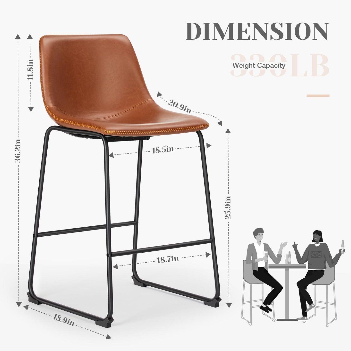 Metal Bar Stools Counter Height- Dining Chair Set of 2