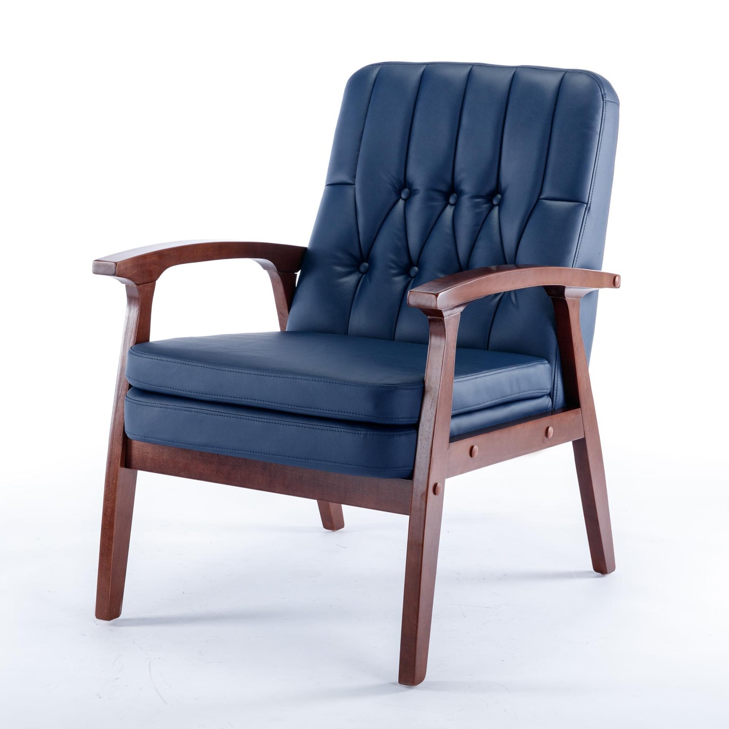Mid Century Single Armchair Sofa Accent Chair Retro Modern Solid Wood Armrest Accent Chair, Fabric Upholstered Wooden Lounge Chair