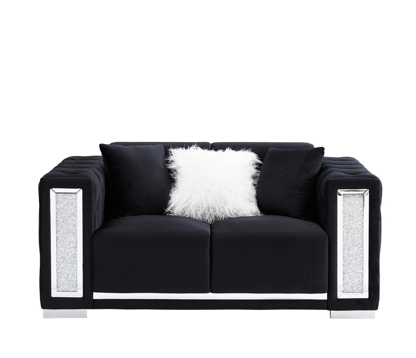 Black Velvet Loveseat for Living Room with Pillows