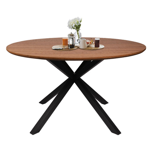 53" Round Mid-Century Modern Wooden Kitchen Dining Table for 4-6 with Solid Metal Leg