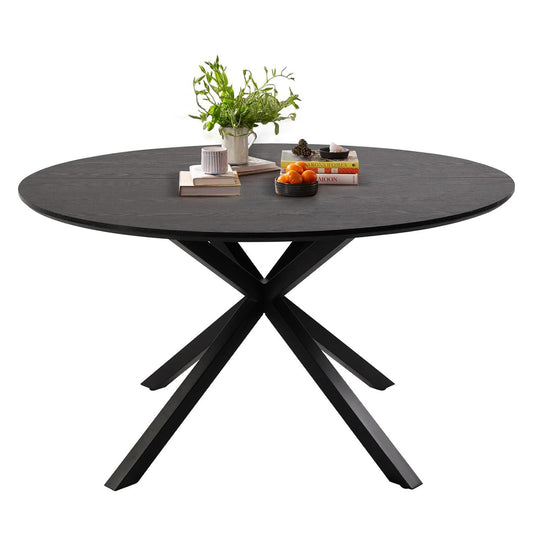 53" Round Mid-Century Modern Wooden Kitchen Dining Table for 4-6 with Solid Metal Leg