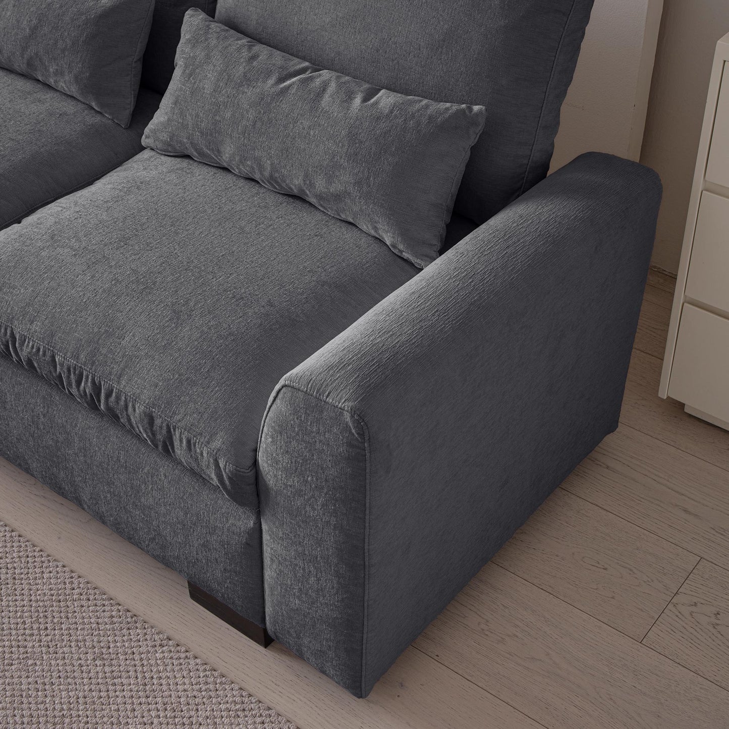 114.5"Modern L Shaped Chenille Sofa Couch Reversible Ottoman With Storage Removable and Washable Cushions Sofa With USB Ports & Cup Holder For Living