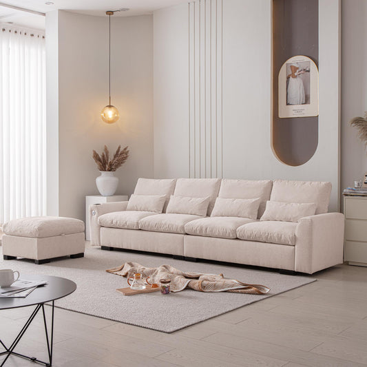 114.5"Modern L Shaped Chenille Sofa Couch Reversible Ottoman With Storage Removable and Washable Cushions Sofa With USB Ports & Cup Holder For Living