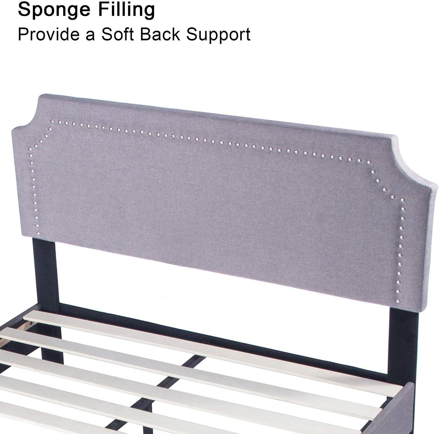 60" Platform Bed Frame Queen Upholstered Headboard Wood Slat Support Metal Frame Heavy Duty Bed Fram