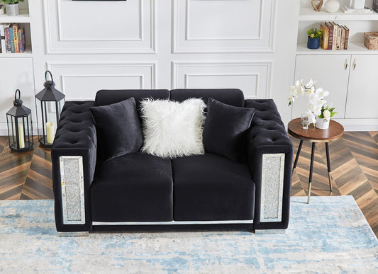 Black Velvet Loveseat for Living Room with Pillows