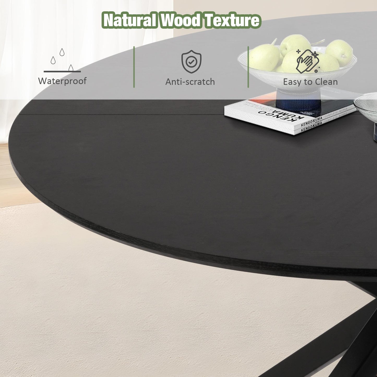 53" Round Mid-Century Modern Wooden Kitchen Dining Table for 4-6 with Solid Metal Leg