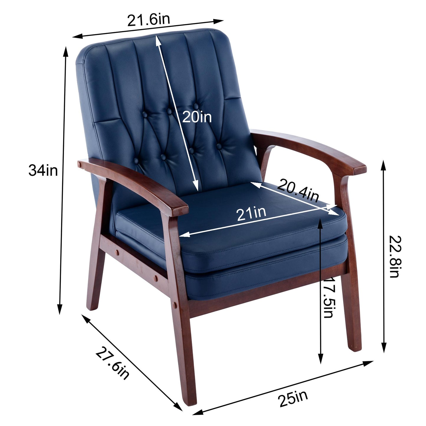 Mid Century Single Armchair Sofa Accent Chair Retro Modern Solid Wood Armrest Accent Chair, Fabric Upholstered Wooden Lounge Chair