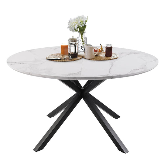 53" Round Mid-Century Modern Wooden Kitchen Dining Table for 4-6 with Solid Metal Leg